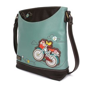 Sweet Messenger Mid Size Shoulder Purse With Adjustable Strap - Bicycle - Teal